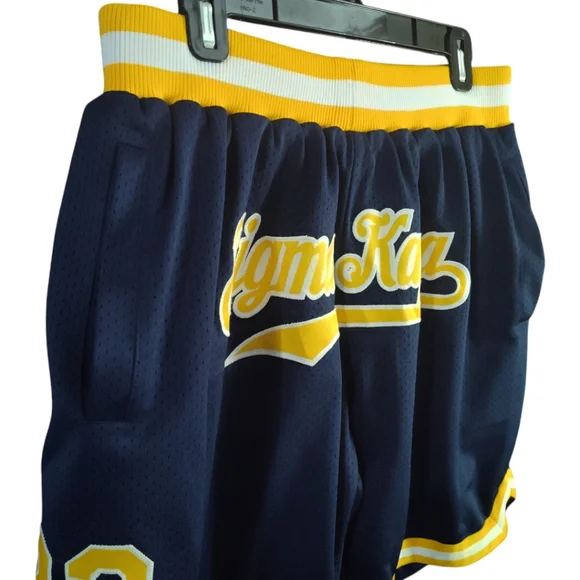 Custom Navy Gold-White Authentic Throwback Basketball Shorts - Picture 3 of 8
